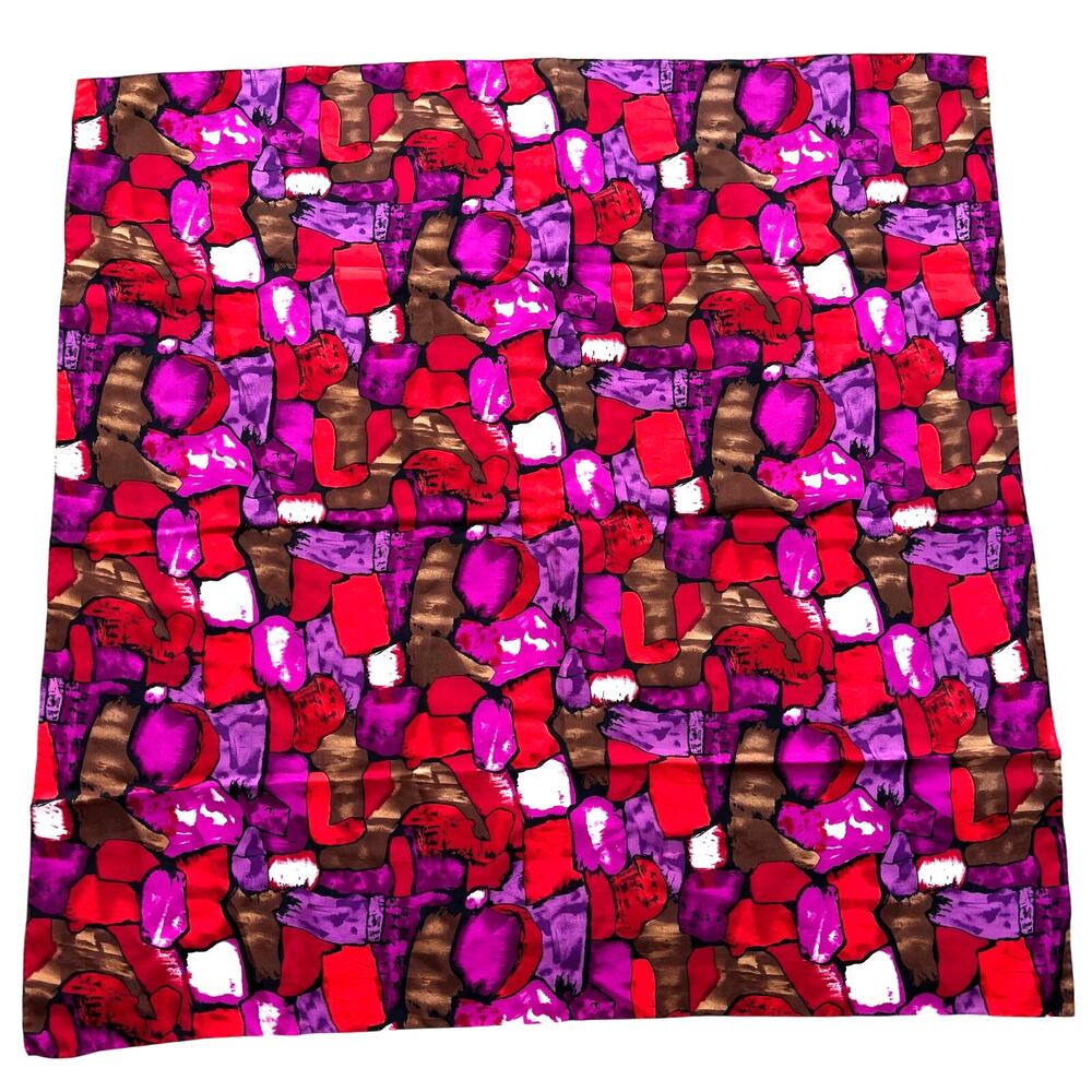 Luxurious Multi Color silk scarf 35" square abstract pattern pinks & purples